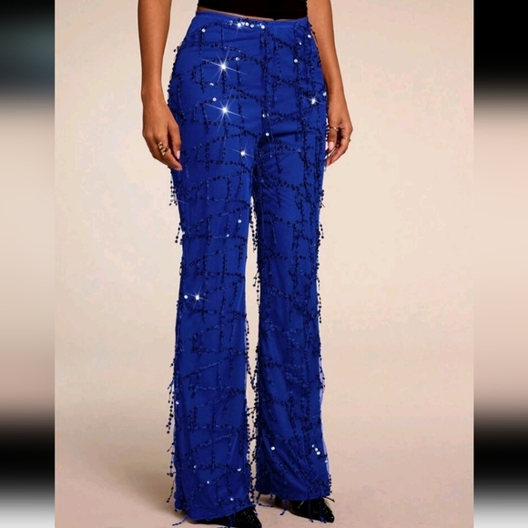 Women's Patchwork Sequin & Tassel Decor Flare Pants - Picture 1 of 4